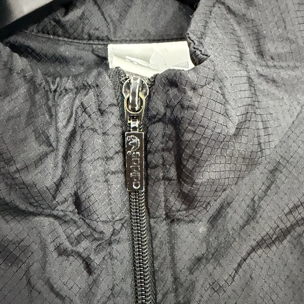 Vintage Adidas Windbreaker Jacket Men's Medium Black Trefoil Logo Full Zip 80s